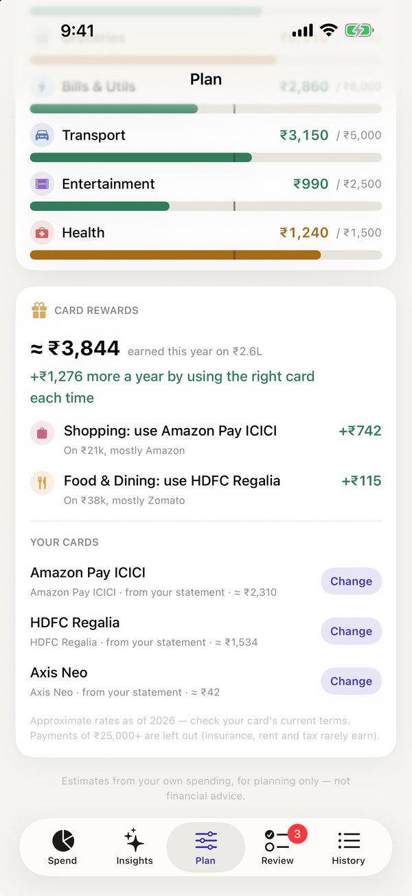 Card rewards in the Plan tab